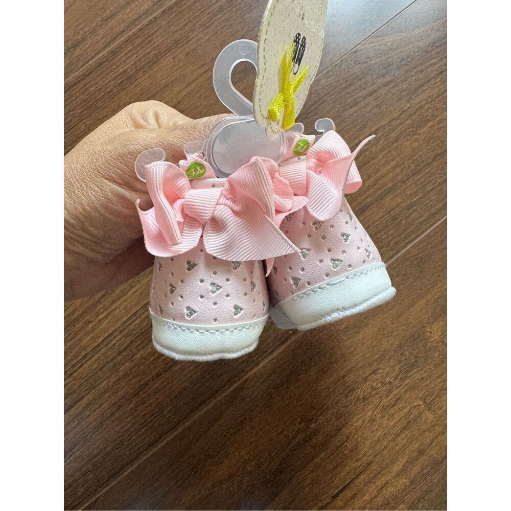 First Steps size 3 6-9 month baby girl sparkle pink lace shoes - Picture 3 of 4